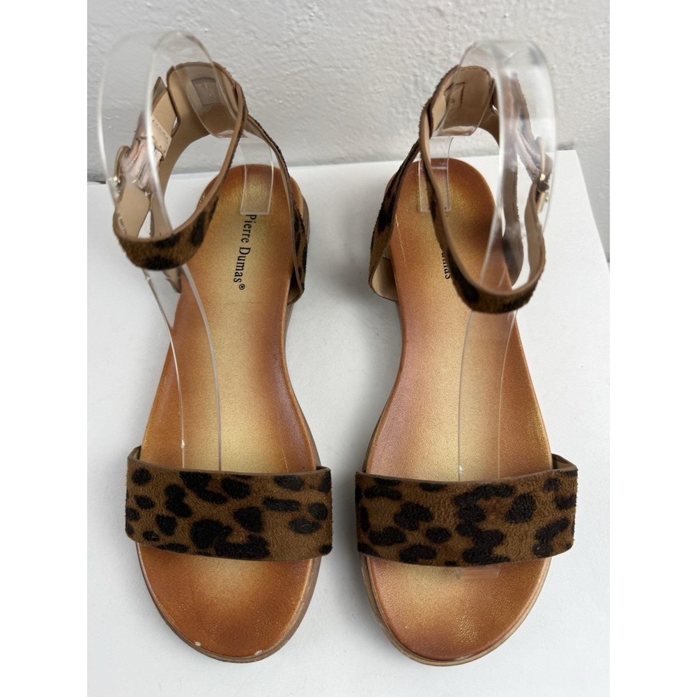 Pierre Dumas Leopard Print Faux Leather Ankle Strap Womens Boho Sandals Size 8
